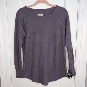 Chaser | Purple Waffle Knit Thermal Long Sleeve Top Wisteria Purple Size Medium